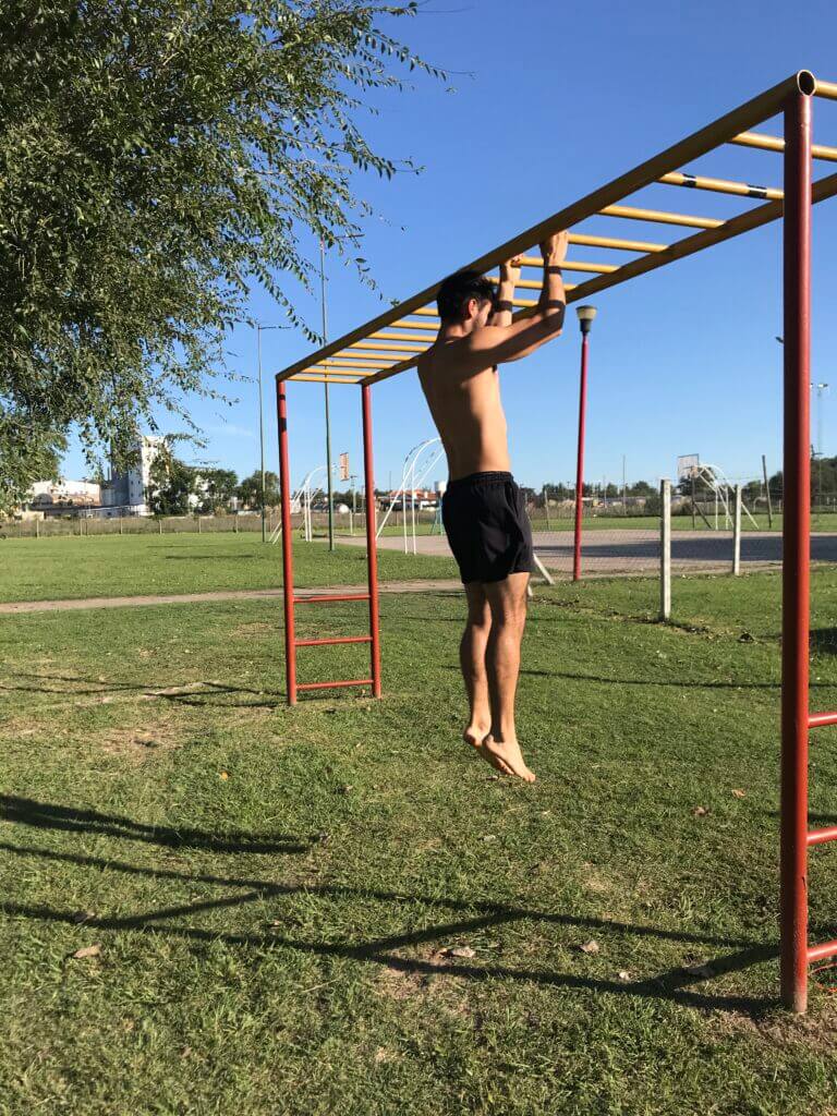 haciendo un agarre neutro en un pasamanos - galdeano fit