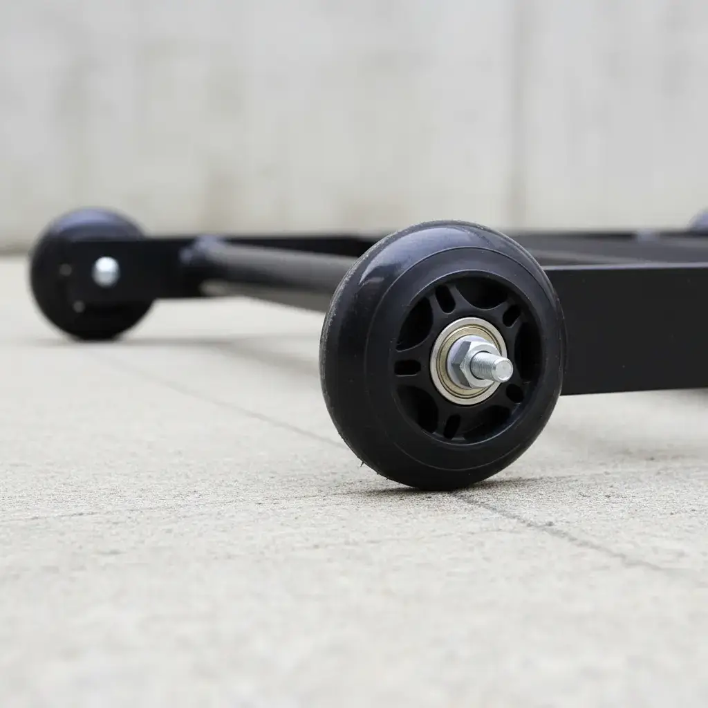 Ruedas vista de cerca del glute ham roller de galdeano fit.