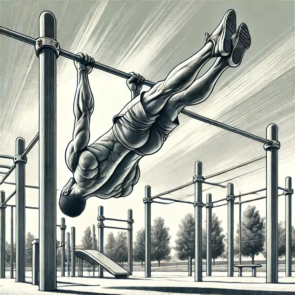 Ilustración realizada con inteligencia artificial de las negativas de front lever en calistenia