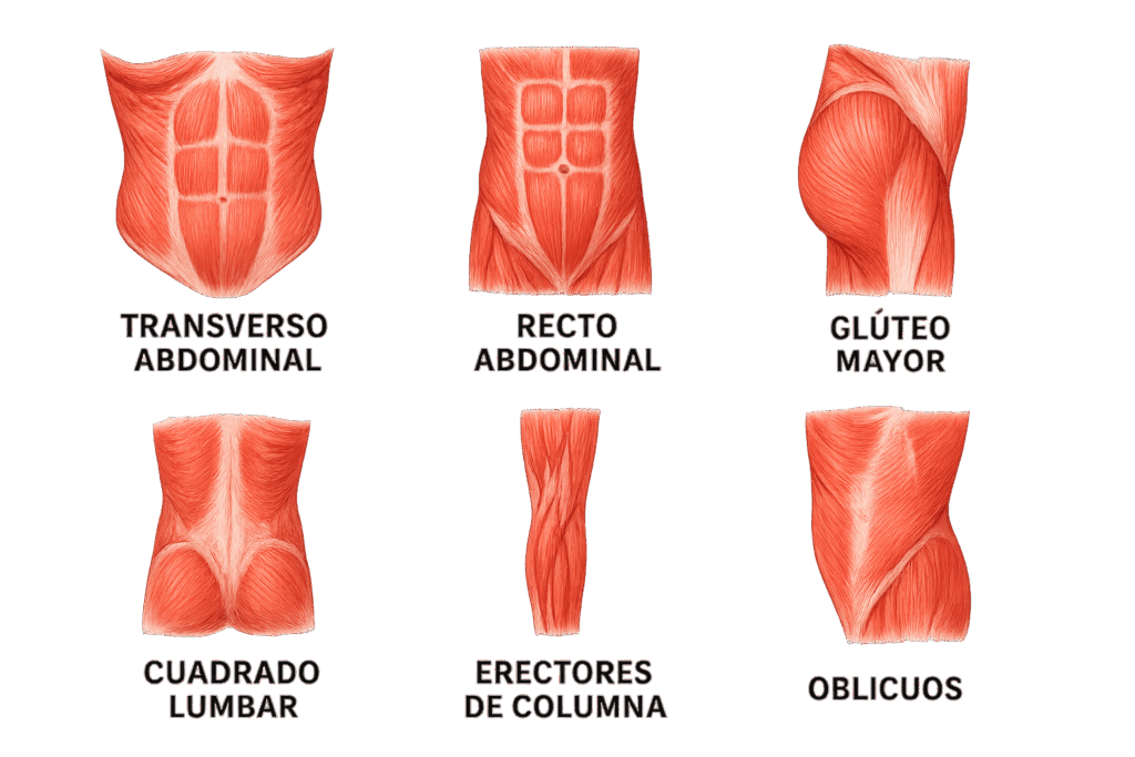 Disitintos músculos trabajados al entrenar el core.