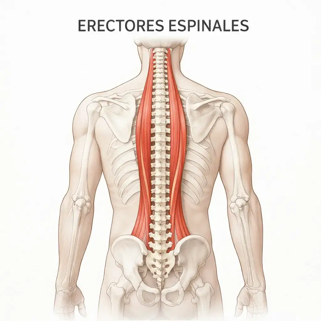 Anatomía de los erectores espinales. Imagen hecha con AI